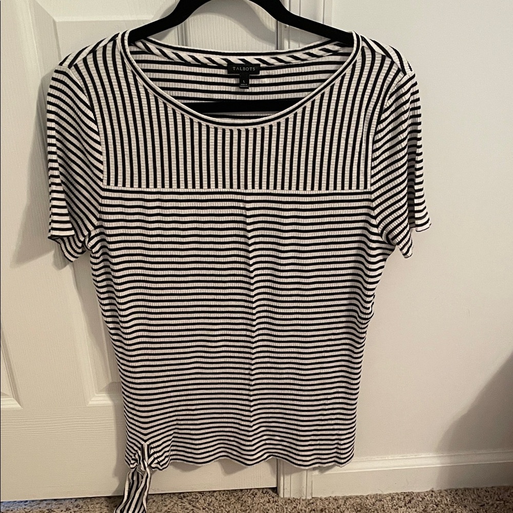 Talbots  Monochrome Striped Short Sleeve Top